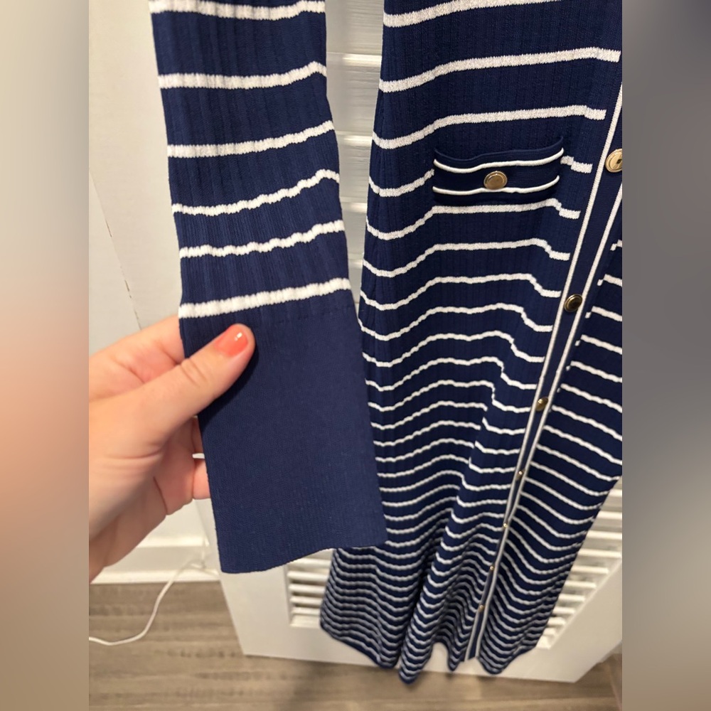 J. CREW Button-Up Sweater Dress in Stripe Navy White Midi Size Small - Picture 5 of 8